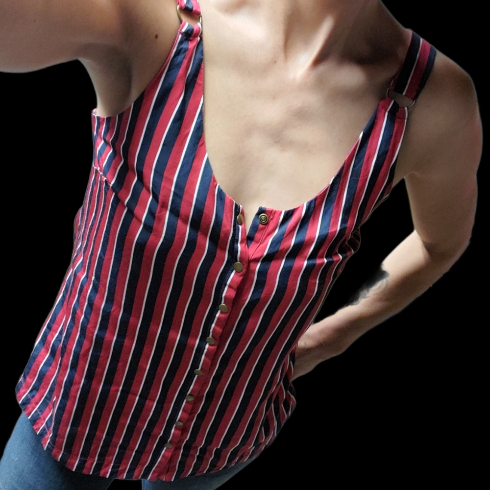 BEN SHERMAN Striped Snap Button Tank Top